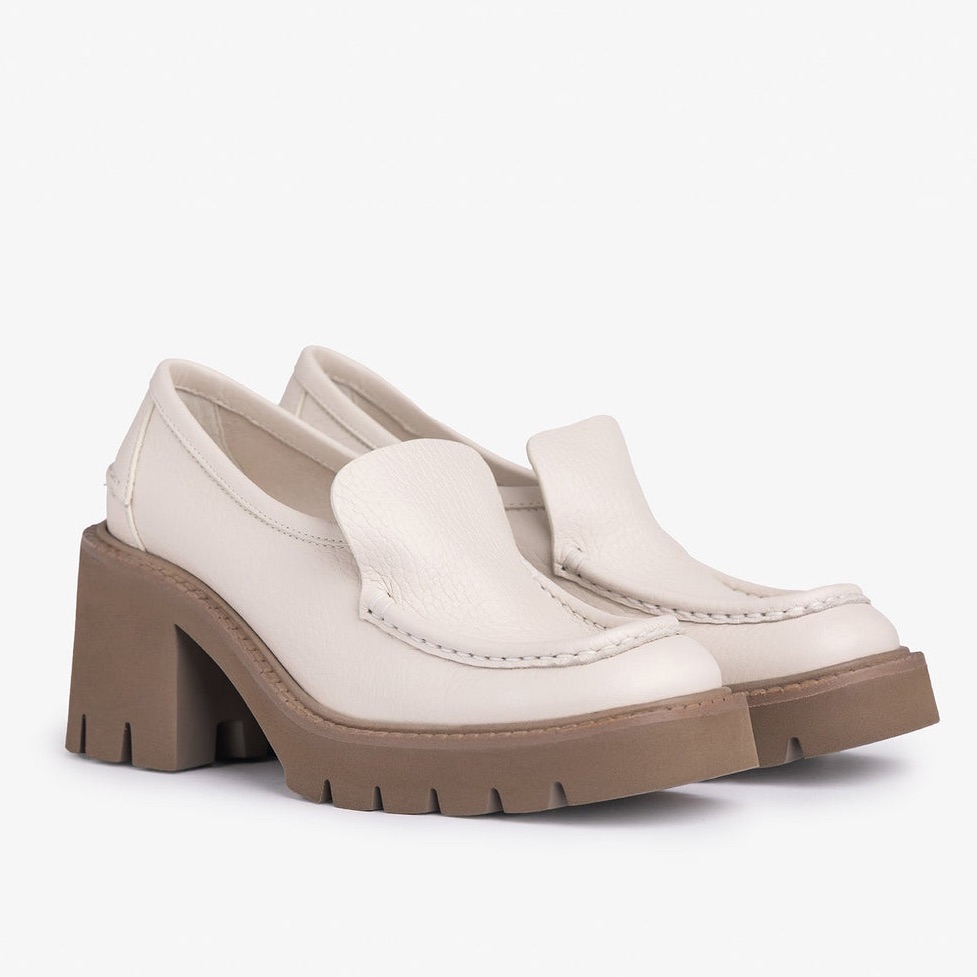 $620 Pedro Garcia Zavanna Platform Block Heel Basmati White Pebble Leather Shoes
